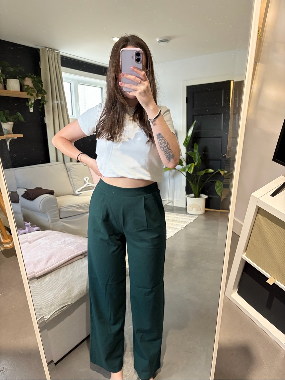 Ardene Forest Green Wide Leg High-Waist Pants